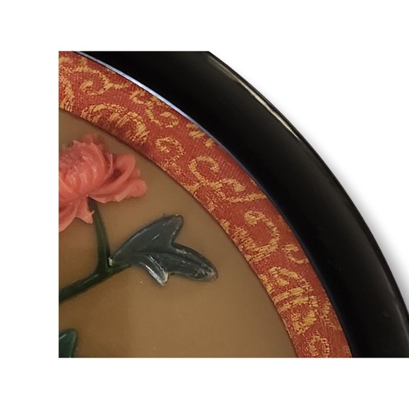 Decorative Wall Plaque, Chinese, Faux Jade, Coral, Round Vntg, Gold Fish, 7” - Picture 3 of 9